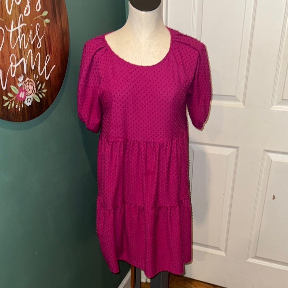 J Crew Womens Dress Magenta Pink Short Sleeve Ruffled Sz medium